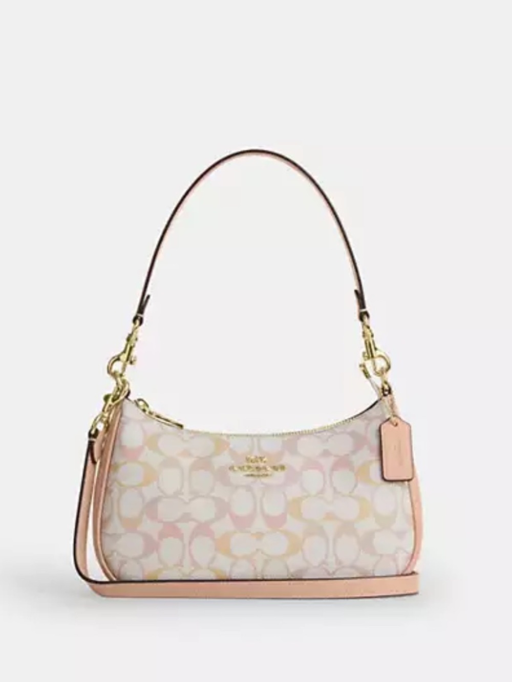 Teri Shoulder Bag In Pretty Signature Canvas CDZ05 COLOR: GOLD/CHALK/PINK